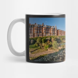 Fisheye view of a Victorian hotel and public gardens in the seaside town of Cromer, North Norfolk Mug